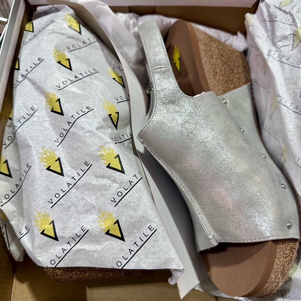 Volatile Metallic Silver Wedge Sandals - Picture 6 of 7